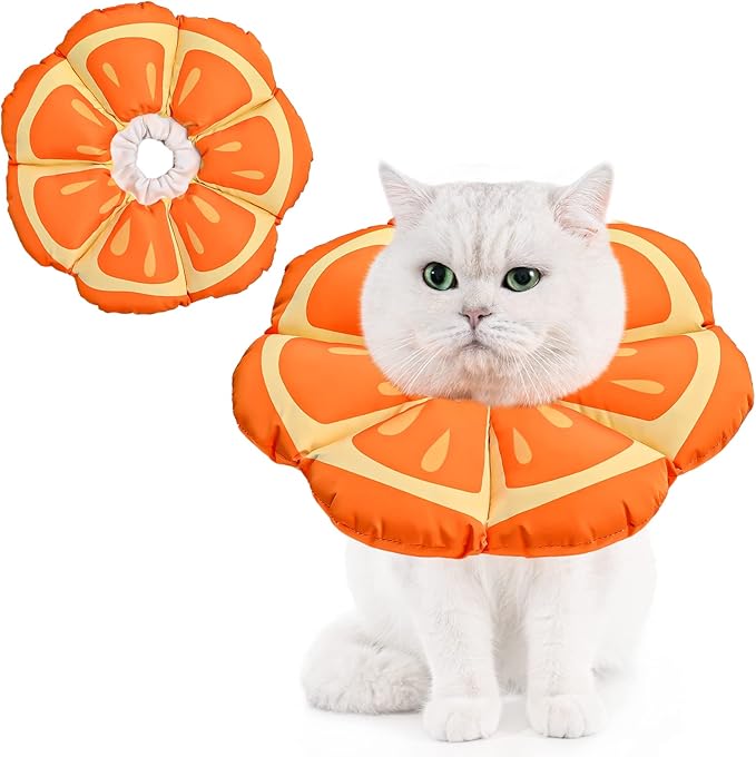 Avont Cat Cone Collar Soft, Adjustable Recovery E Collar Alternative for Cats Kittens Puppies, Elizabethan Neck Cone of Shame to Prevent Licking Biting After Surgery Protect Wounds -Tangerine(S)