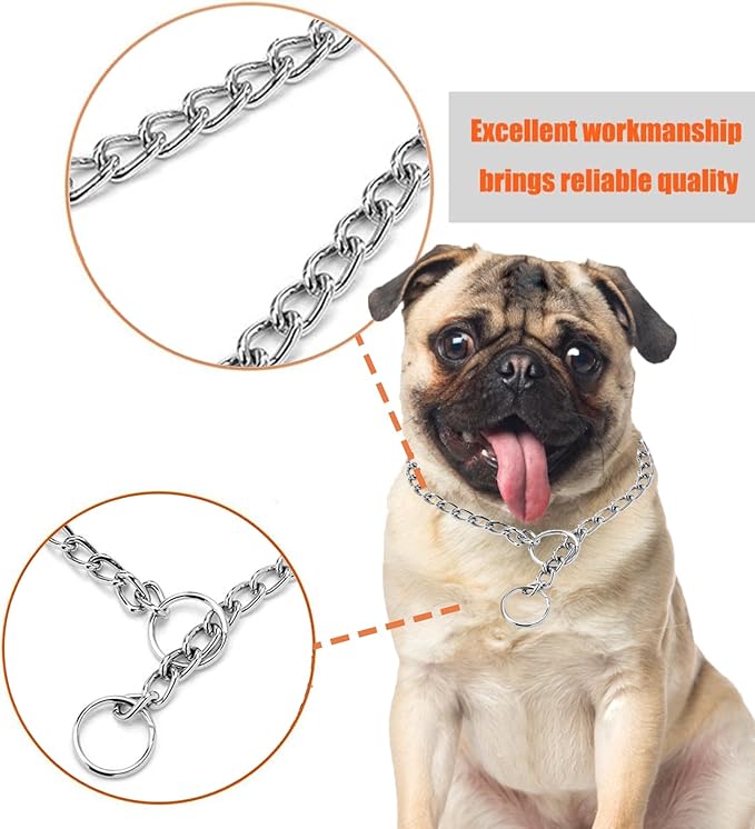 Choke Collar for Dogs,Metal Slip Link Training Heavy Duty Martingale Puppy Collars for XXS XS Small Medium Large Big XL Breed Dogs, Silver XXS