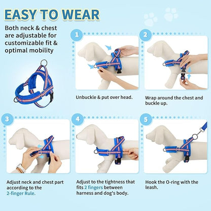 SlowTon No Pull Small Dog Harness and Leash Set, Puppy Soft Vest Harness Neck & Chest Adjustable, Reflective Lightweight Harness & Anti-Twist Pet Lead Combo for Small Medium Dogs (DB-Front Clip, S)