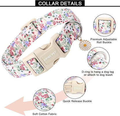 ARING PET Floral Dog Collar, Cute Purple Flower Spring Summer Pet Collars with Quick Release Buckle for Puppy Small Medium Large Boy Girl Dogs-S