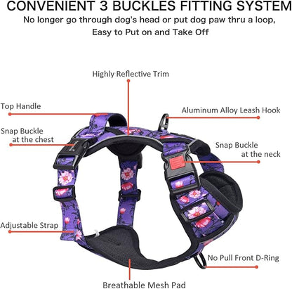 Petmolico No Pull Dog Harness Set with Leash Attachment Easy Control Handle Reflective Harness Vest Small Breed, Puppy Vest and Leash Set with Poop Bag Holder, Medium - Purple Peach