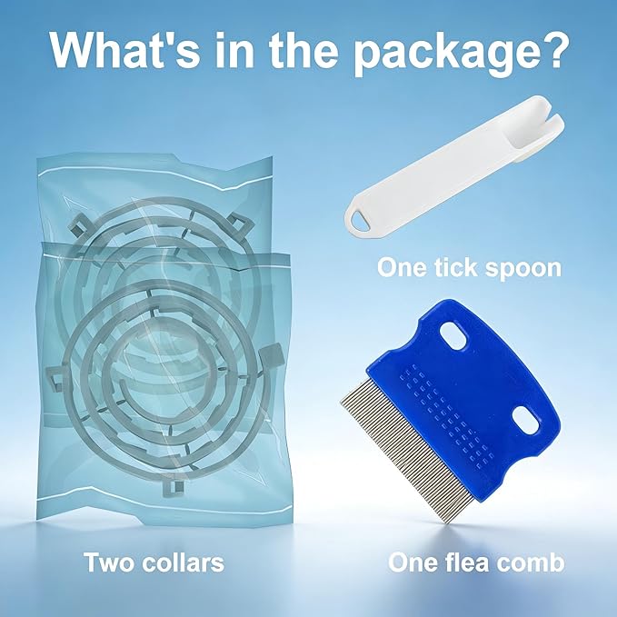 Flea and Tick Collar for Small Dogs, 2‑Pack | 8‑Month Waterproof Protection with Natural Essential Oils | Includes Comb & Tick Removal Tool