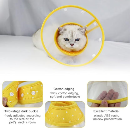 Pet Cone Recovery Dog Cone Adjustable Dog Collar Clear Padded Collar with Breathable Soft Edge, Plastic Puppy Cone Protect The Neck Surgery Recovery, Designed for Cats and Puppies (Yellow, M)