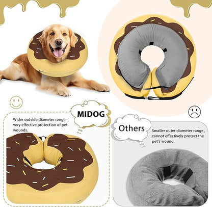 MIDOG Soft Inflatable Dog Cone, Donut E-Collar Alternative for After Surgery, Prevents Licking, Allowing Normal Eating & Vision, Comfortable Recovery Collar for Small Medium Large Dogs & Cats,Brown-XL