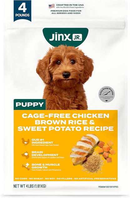 Jinx Premium Dry Dog Food, Puppy - Real Chicken, Brown Rice & Sweet Potato Kibble for Puppies with DHA, Protein & Calcium for Brain Health - Probiotics for Digestive Support - No Fillers - 4lb