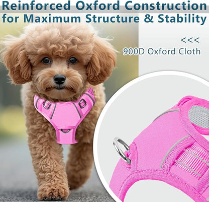 BARKBAY Dog Harness No Pull Oxford with ID Tag Pocket - Heavy Duty, Reflective, Easy Control for Large Dogs(Pink Oxford,XS)