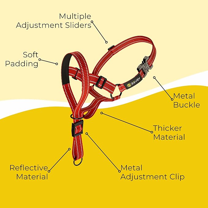 Adjustable Dog Head Halter with Safety Strap, Soft Padded Dog Head Collar for Small Medium Large Dogs, No-Pull Dog Harness for Training and Walking (Small, Red)