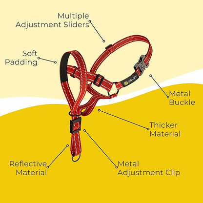 Adjustable Dog Head Halter with Safety Strap, Soft Padded Dog Head Collar for Small Medium Large Dogs, No-Pull Dog Harness for Training and Walking (Small, Red)