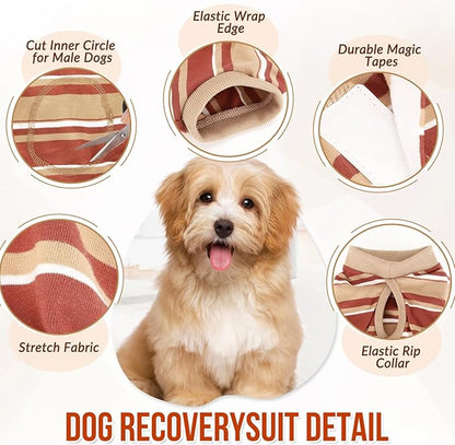 SlowTon Dog Recovery Suit - Surgery Recovery Suit for Female Male Dogs, Dog Onesie After Spay Abdominal Wounds, E-Collar Cone Alternative Prevent Licking Pet Surgical Suit(Brown,M)