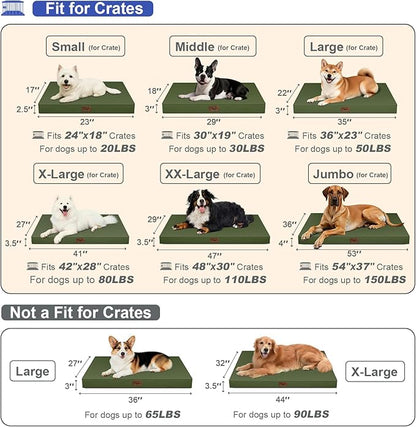 Outdoor Dog Bed for Medium Dogs, Waterproof Dog Crate Mat Orthopedic Egg Crate Foam Pet Bed with Washable Removable Oxford Cover, Amy Green