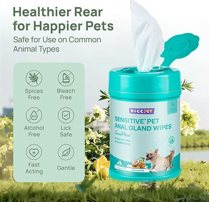 HICC PET Dog Wipes Cleansing Deodorizing, Nourishes Fur & Eliminates Odors, Pet Cat Cleaning Wipes for Paws and Butt - 75ct