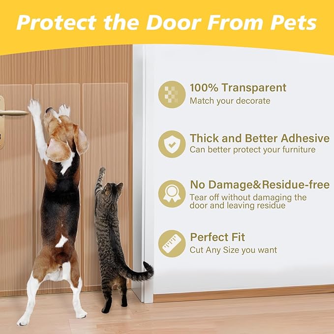 Door Protector from Dog Scratching - Cat Scratch Door Frame Single Side Adhesive Protector Anti Dog Scratch Door Guard for Dogs Clear - 118" x 8.2"