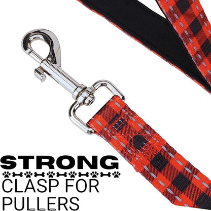 EcoBark Dog Leash - Soft & Reflective Comfort Leash with Padded Handle - Soft, Strong, & Durable for Small, Medium or Large Dogs (Red Buffalo Plaid)