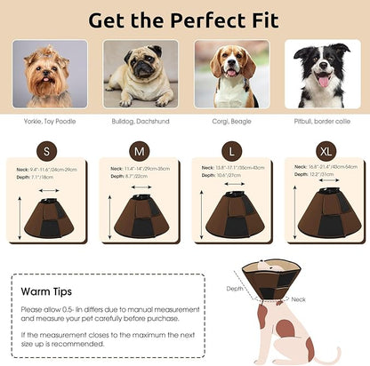 Queenmore Dog Cones for Small Dogs, Soft Cone for Dogs After Surgery, Adjustable Comfy Cone for Dogs & Cats, Comfortable Pet Cone After Surgery for Wound Healing, Brown S