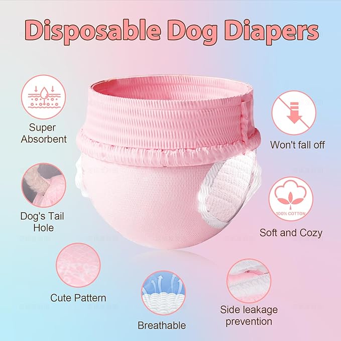 Ambreview Disposable Dog Diapers Female, Just Pull It Up, Doggie Diapers for Female Dogs, Strong Absorbency | Leak Proof, for Dogs in Heat | Elderly | Disabled, M 10 PCS
