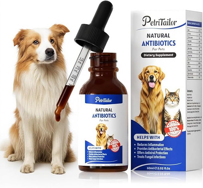 Natural Antibiotics for Dogs - Organic Herbal Supplement Liquid Drops for Immune Support, Allergies Relief, Skin & Coat Health, Digestion, UTIs, Skin Infections & Kennel Cough - All Breeds & Ages