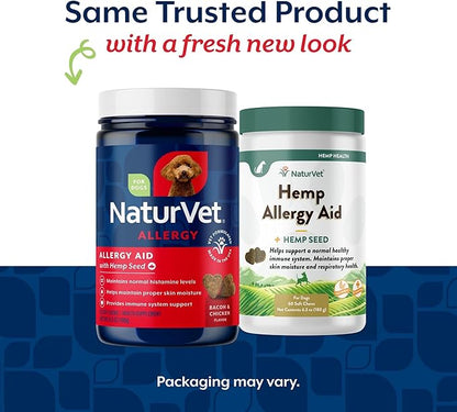 NaturVet Hemp Allergy Aid Supplement for Dogs, Hemp Seed, Antioxidants, Omegas, Dha & Epa for Healthy Skin & Respiratory Health, 60 Count