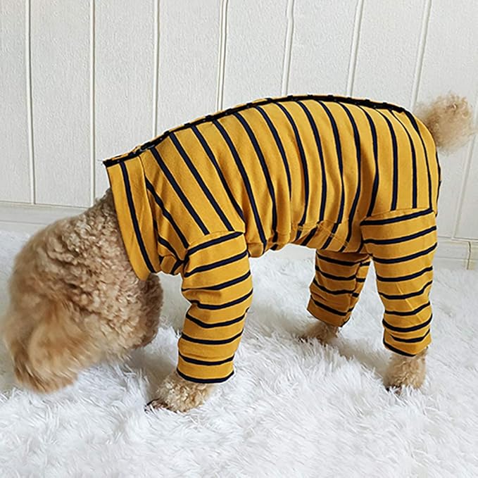 Dog’s Recovery Suit Post Surgery Shirt for Puppy, Full Coverage Dog's Bodysuit Wound Protective Surgical Clothes for Small and Medium Pets (Yellow Black Stripe-XL)