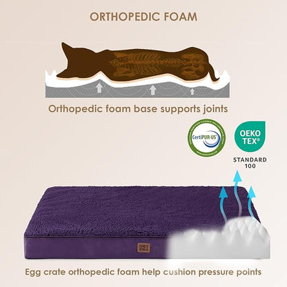 EHEYCIGA Orthopedic Dog Beds for Large Dogs with Removable Washable Cover for Crate, Purple, 35x23