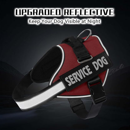 MUMUPET Service Dog Harness, No Pull Reflective Adjustable Vest with Handle, Soft Breathable Padding for Small Dogs, 2 Removable Velcro Patches (Red, S)