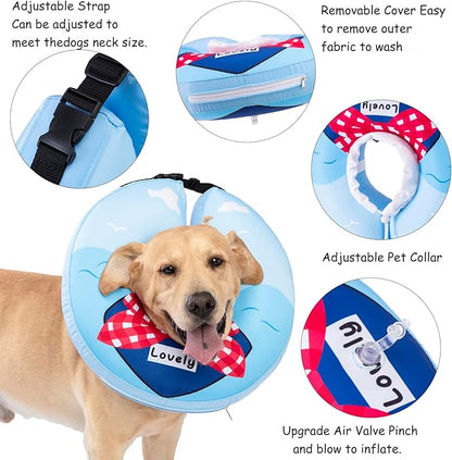 Inflatable Dog Cone Collar,Waterproof Soft Dog Donut Cone for Large Medium Small Dogs Cats, Recovery Pet E-Collar Alternatives After Surgery (Tie Red, Medium+)