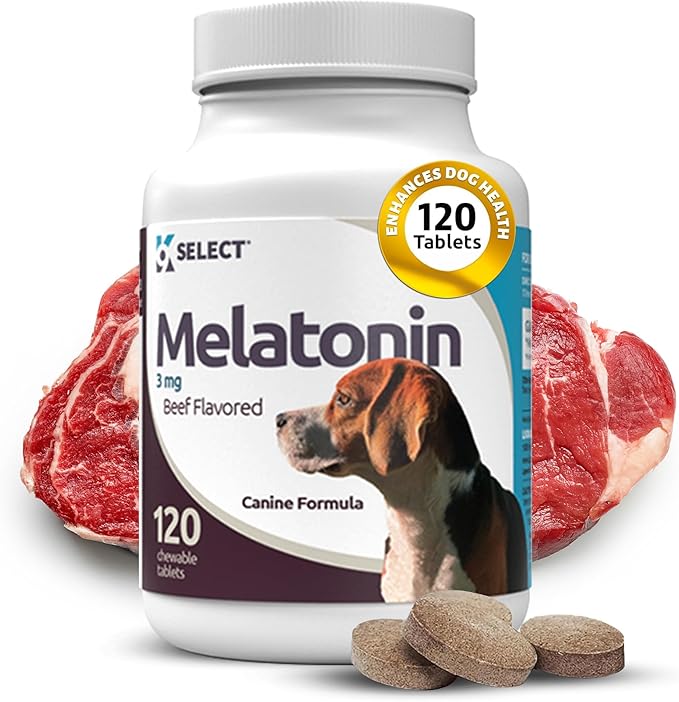 K9 Select Melatonin for Dogs - Composure Dog Calming Chews - Dog Melatonin for Sleep - Reduce Stress Helps Composure Calming Treats for Small Dogs - 3 mg, 120 Beef Flavored Chewable Tablets