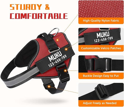 MUMUPET Custom Dog Harness Vest with 2 Personalized Name & Phone Patches, No Pull Reflective Adjustable with Handle, Soft Breathable Padding for Small Dogs (Red, S)