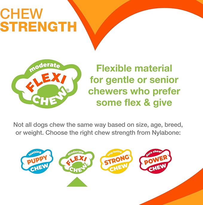 Nylabone Original Bone Flexi Chew Toy for Dogs, Flexible Dog Toys for Moderate Chewers, Chicken Flavor, Small, 1 Count