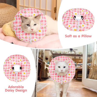 BEAUTYZOO Cat Cone Collar Soft, Cat Donut Recovery Collar after Surgery to Stop Licking, Kitten E Collars Neck Pillow Cone for Cats, Adjustable Elizabeth Pet Collars for Puppy Small Dogs, Pink Daisy S