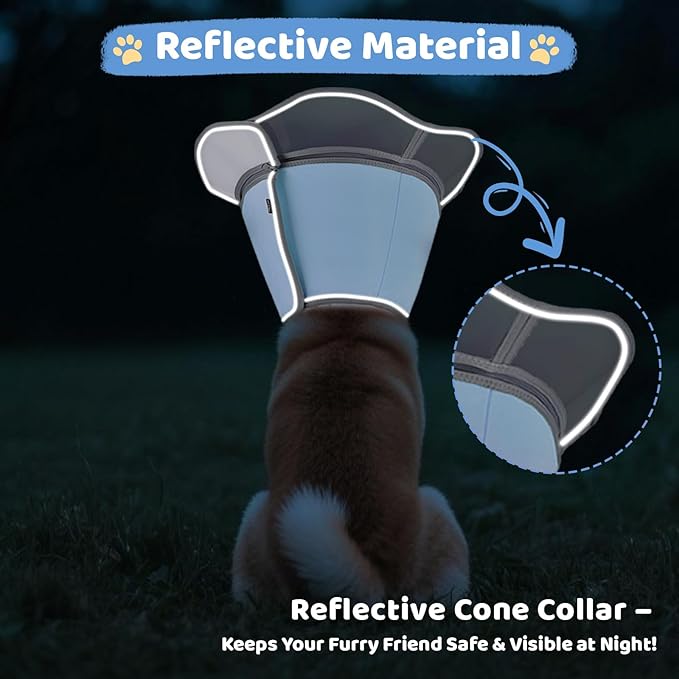 Soft Dog Cone Collar After Surgery Recovery,Adjustable E-Collar with Removable Shield,Lightweight,Breathable Anti-Licking Protective Cone for Large,Medium,Small Pets (Blue, XXL(Neck:20''-25''))