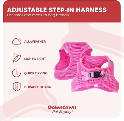 Downtown Pet Supply Step-in Dog Harness – No Pull, Adjustable Padded Mesh with Reflective Trim, Secure Buckle Strap – Comfortable & Breathable Small Dog Harness, Large, Pink