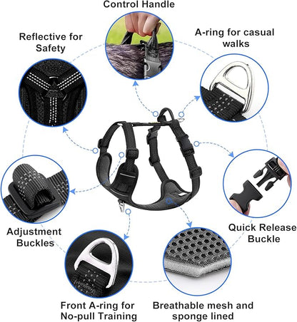 Plutus Pet No Pull Dog Harness, Reflective Adjustable Dog Vest Harness with Handle, Escape Proof, Soft Padded for Small Medium Large Dogs (Black, M)