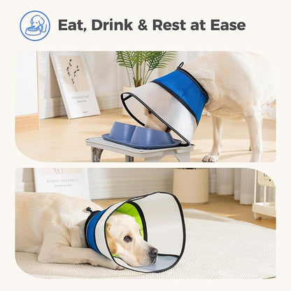 Avont Dog Cone Collar After Surgery, Alternative Adjustable Elizabeth Cone for Medium Large Dogs, Comfy Breathable Pet Recovery Collar to Stop Licking -Blue(M)