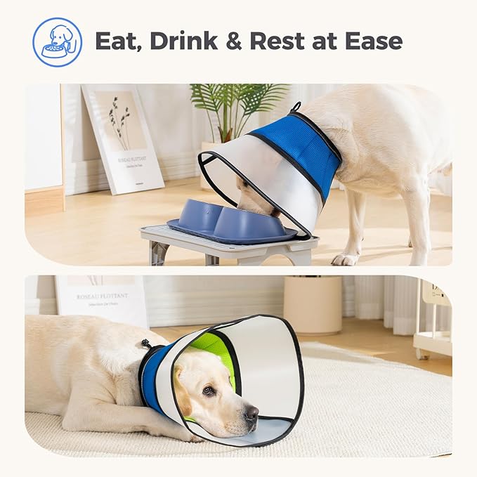 Avont Dog Cone Collar After Surgery, Alternative Adjustable Elizabeth Cone for Medium Large Dogs, Comfy Breathable Pet Recovery Collar to Stop Licking -Blue(XL)