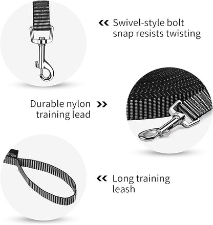 Hi Kiss Dog/Puppy Obedience Recall Training Agility Lead - 15ft 20ft 30ft 50ft 100ft Training Leash - Great for Training, Play, Camping, or Backyard(50ft,Black_White)
