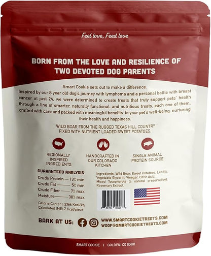 Smart Cookie All Natural Dog Treats - Wild Boar & Sweet Potato - Training Treats for Dogs with Allergies, Sensitive Stomachs - Soft Dog Treats, Chewy, Grain Free, Human-Grade, Made in USA - 5oz Bag