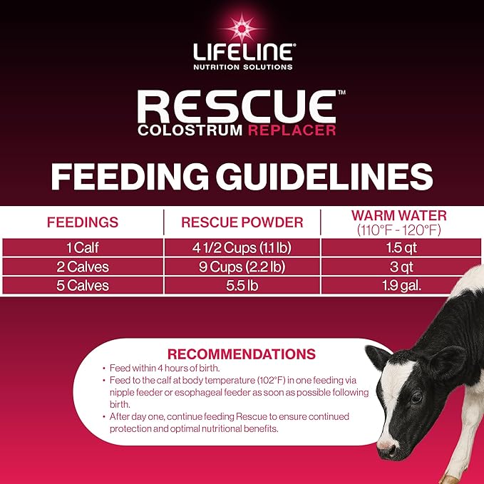 ANNUSO LIFELINE Rescue High-Level Colostrum Replacer for Calves, 1.1lb Bag - 150g Globulin Protein - Replaces Maternal Colostrum in One Feeding - Immune Support, Vitamins, Minerals - Easy-Mix Formula