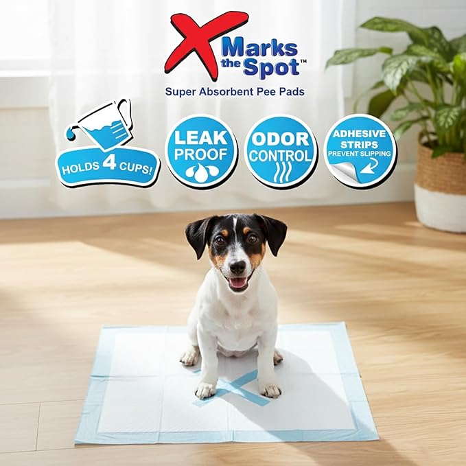 SPOT X Marks The Spot Puppy Training Pads – Extra Absorbent, Leak-Proof Dog Pee Pads with Adhesive Strips and Pheromones, Odor Control, 5-Layer Protection, 22 x 22 in, 100-Count