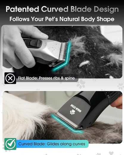 M&M STAR Dog Grooming Kit, Low Noise Dog Clippers, 2-Speed IPX7 Waterproof, Rechargeable Cordless Pet Hair Clippers Trimmer Shaver with LED Display for Small Large Dogs Cats, Black