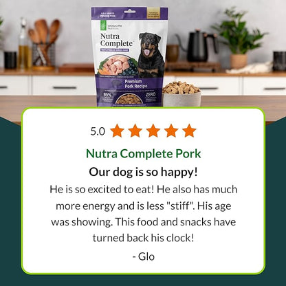 ULTIMATE PET NUTRITION Nutra Complete, 100% Freeze Dried Veterinarian Formulated Raw Dog Food with Antioxidants Prebiotics and Amino Acids, (1 Pound, Pork)
