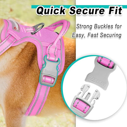 BARKBAY Dog Harness No Pull Mesh for Large Dogs - Adjustable, Reflective, Comfortable, No Choke, Heavy-Duty - Perfect for Outdoor Training, Walking, and Hiking - Strong & Durablee - XL & Pink Mesh