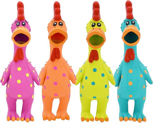 Multipet Polka Dot Globken Chicken Latex Dog Toy - Squeaky Toy for All Dogs - Easy-to-Clean Squeaky Toys - Latex Dog Toys for Playing (1 Count, 11.5”, Random Color Surprise)