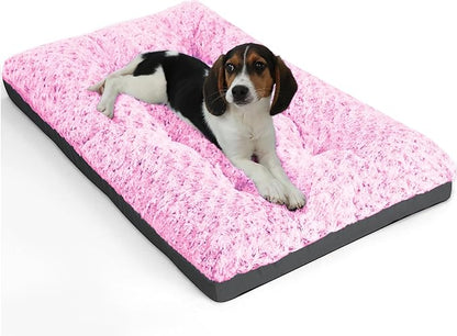 POCBLUE Washable Dog Beds for Crate, Small Plush Pet Mat for Cages, Anti-Slip Crate Pad for Outdoor/Indoor/Car Use, Comfy & Soft Kennel Pad for Dogs and Cats Up to 25 lbs, 23"x17", Pink