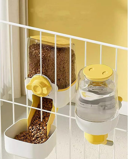 Pet Dog Cat Hanging Automatic Feeders, Auto Gravity Pet Feeder No Drip Water Set, Cage Pet Feeding Bowls Dispenser for Cats Dogs Puppy, Rabbit (Yellow)