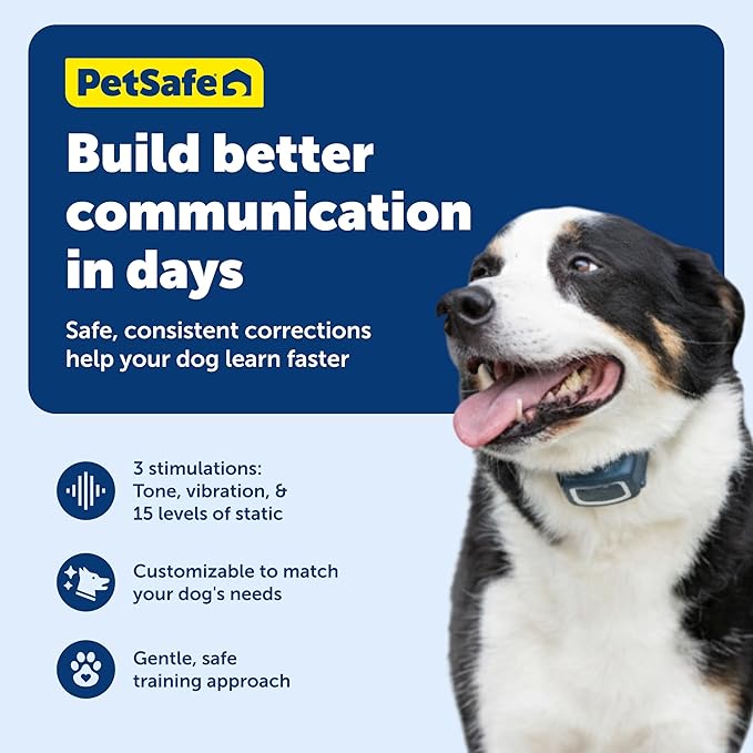 PetSafe 600 Yard Remote Training Collar – Choose from Tone, Vibration, or 15 Levels of Static Stimulation – Medium Range Option for Training Off Leash Dogs – Waterproof and Durable – Rechargeable