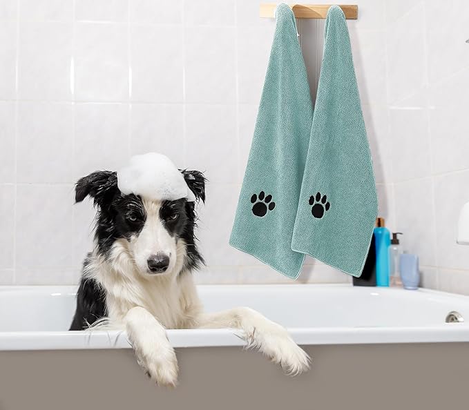 Puomue 3 Pack Microfiber Dog Towels for Drying Dogs, Super Absorbent and Soft Pet Grooming Towel, 40 Inch X 23.6 Inch, Perfect Dog Drying Towels for Large, Medium or Small Dogs, Lake Blue