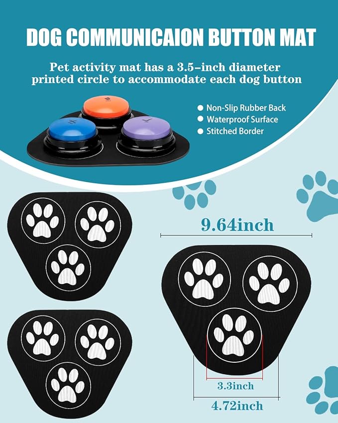Dog Buttons for Communication, 9 Pcs Dog Talking Button Set, 30s Voice Recording Speaking Button Pet Speech Training Buzzers with 30 Scene Stickers and Waterproof Anti-Slip Mat for Animal Training