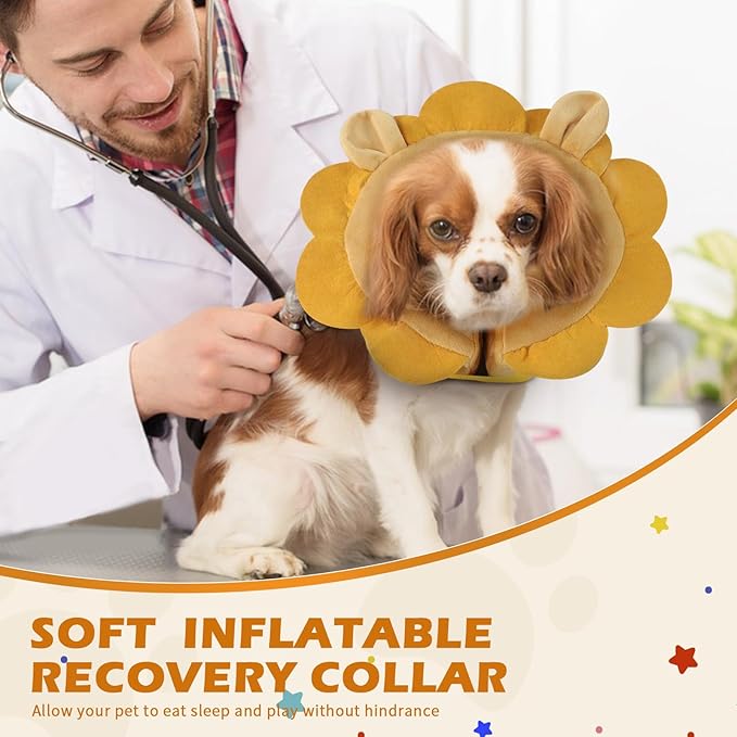 IEUUMLER Inflatable Recovery Dog Collar, Protective Donut Cone, Adjustable Soft Collar for Dog and Cat After Surgery Prevent from Biting & Scratching EU002 - Brown Lion M