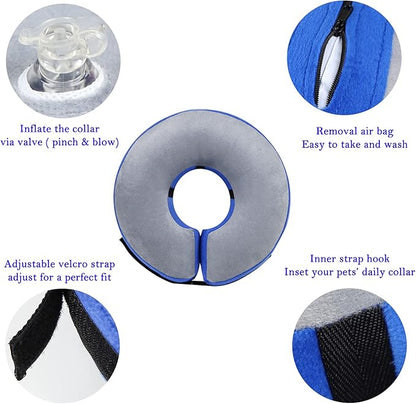 Katoggy Inflatable Cone Collar for After Surgery, Soft Adjustable Blow up Donut E-Collar for Small Medium Large Dogs and Cats