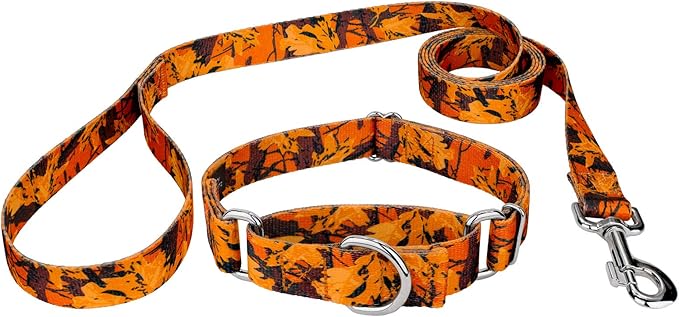 Country Brook Petz - Orange Sunset Camo Martingale Dog Collar and Leash - Camouflage Collection Featuring Rugged Designs (1 Inch, Medium)